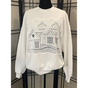 Jerzees Vtg Grandma Crewneck Sweatshirt Womens XL Christmas Embroidered Lace